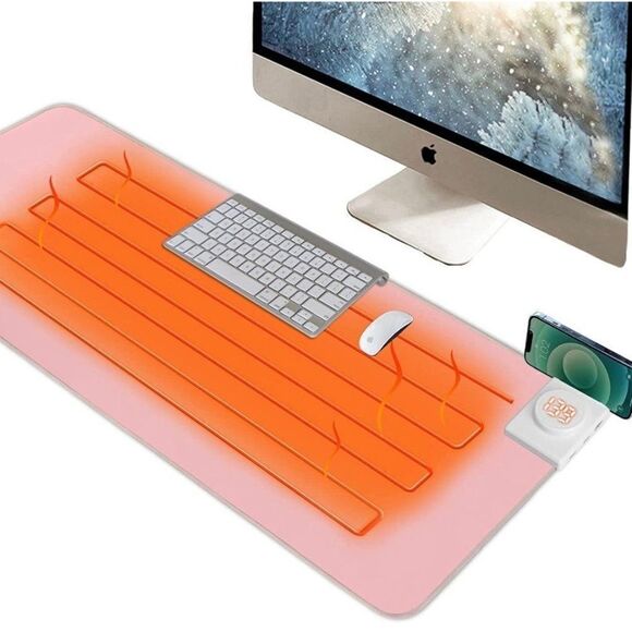 Warm Desktop Mouse Pad, 31" x 13" Extended Leather Heated Mouse Pad with Phone